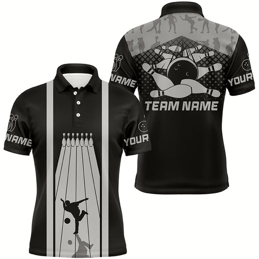Goofygearprints Black And Gray Retro Bowling Shirts For Men Custom Team Bowling Jerseys, Bowling Clothes Mens Style 2