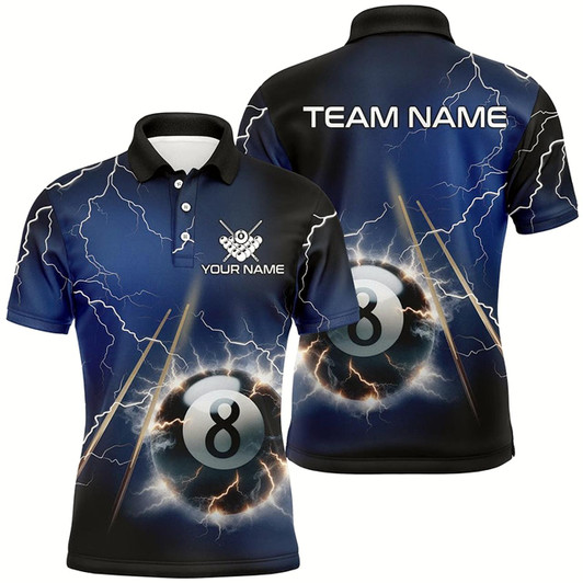 Goofygearprints Personalized Thunder Lighting Blue 8 Ball Billiard 3D Polo Shirts For Men Custom Pool Balls Jerseys Style 1