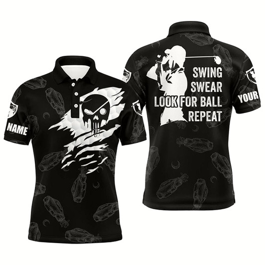 Goofygearprints Mens Golf Polo Shirt Swing Swear Look For Ball Repeat Custom Name Golf Clubs Pattern Shirt Style 2