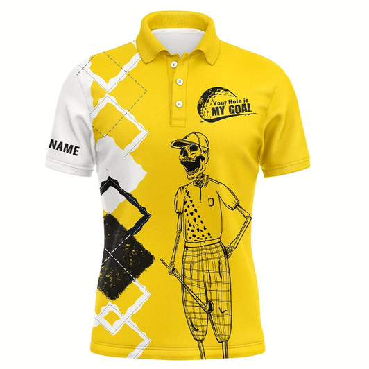 Goofygearprints Funny Golf Shirts Skull Custom Men Golf Polos Shirts Your Hole Is My Goal, Golf Gifts For Him Style 2