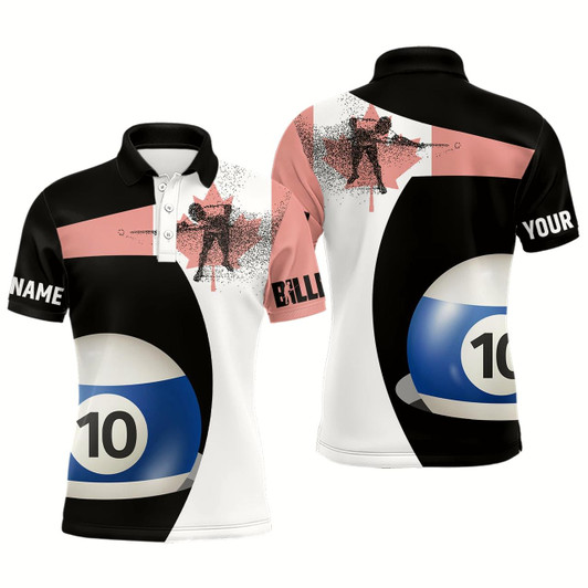 Goofygearprints Personalzied Canadian Flag 10 Ball Billiard 3D Polo Shirts For Men, Custom 10 Ball Pool Jerseys
