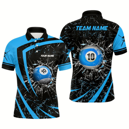 Goofygearprints Personalized Blue Glass Break 10 Ball Billiard 3D Polo Shirts For Men, Custom 10 Ball Pool Jerseys Style 1