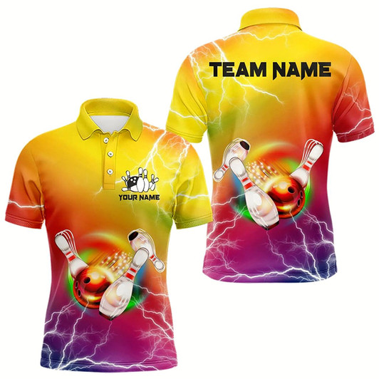 Goofygearprints Gradient Rainbow Lightning Thunder Storm Bowling Shirts For Men Custom Team Bowling Jerseys