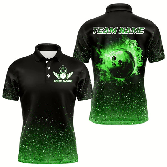 Goofygearprints Black And Green Glitter Lucky Custom Bowling Team Shirt For Men, St Patrick Day Uniform Bowler Outfits Style 2