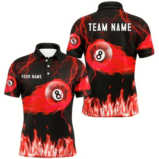 Goofygearprints Personalized Red 8 Ball Flame Thunder Lightning Billiard Shirts For Men, Pool Team League Shirts