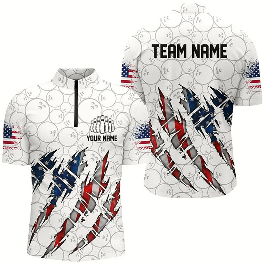 Goofygearprints Personalized Custom American Flag Patriotic Bowling Shirts For Men, Bowling Team Shirts Style 3