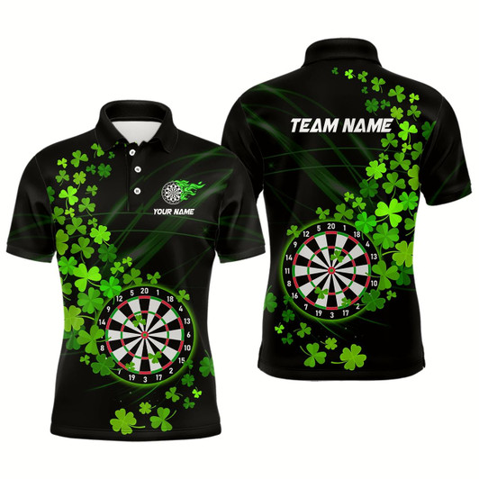 Goofygearprints Green Shamrock Lucky Darts Polo, Quarter-Zip Shirts For Men Custom St Patrick Day Dart Team Jerseys Style 3