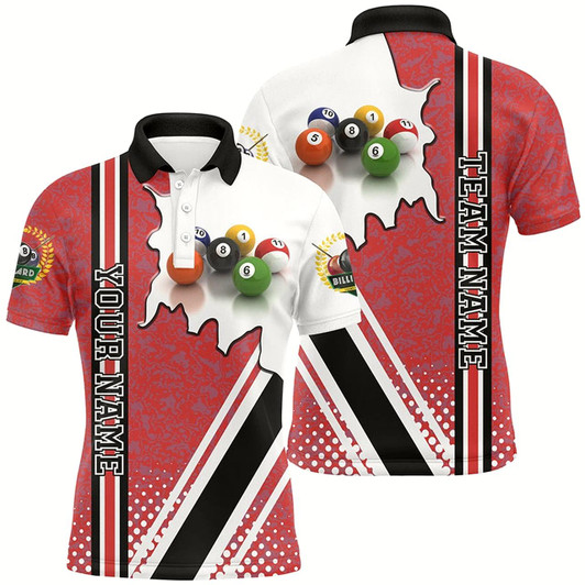 Goofygearprints Personalized Billiard Balls Red Version Polo Shirts For Men, Best Custom Billiards Gifts Idea