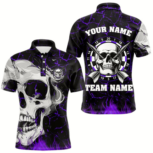 Goofygearprints Personalized Purple Glowing Fire Crack Skull Dart Shirt Custom Dart Shirts For Men Dart Team Jersey Style 4
