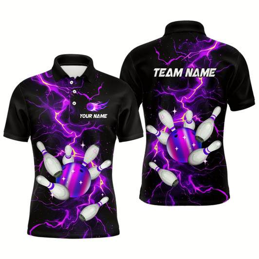 Goofygearprints Black And Purple Lightning Bowling Shirts For Men Custom Bowling Team Uniform Bowlers Outfits