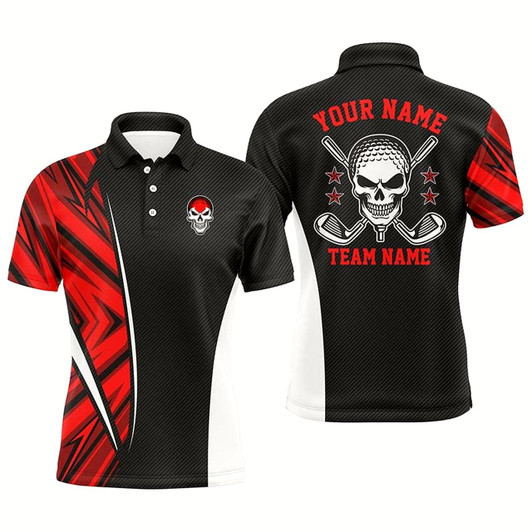 Goofygearprints Red Camo Black Mens Golf Polo Shirts Custom Golf Clubs Skull Golf Tops For Mens, Best Golf Gifts Style 2