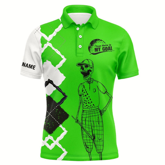 Goofygearprints Funny Golf Shirts Skull Custom Men Golf Polos Shirts Your Hole Is My Goal, Golf Gifts For Him Style 4