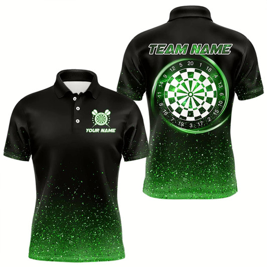 Goofygearprints Black & Green Glitter Lucky Darts Shirt For Men Custom St Patrick Day Darts Jersey For Team