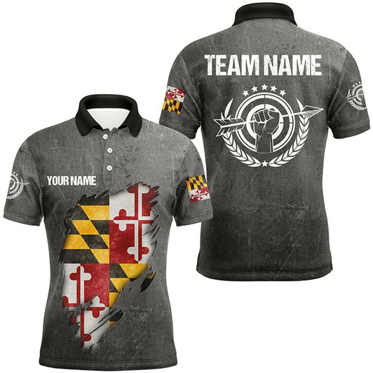 Goofygearprints Personalized Grunge Maryland Archery Shirts For Men, Custom Maryland Flag Shirts For Archers Style 1