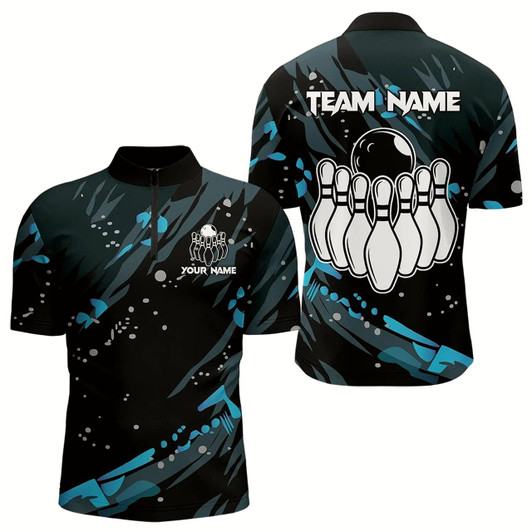 Goofygearprints Personalized Blue Camo Bowling Team Shirts For Men Custom Bowling Team Jerseys, Gifts For Bowler