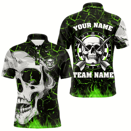 Goofygearprints Personalized Green Glowing Fire Crack Skull Dart Shirt Custom Dart Shirts For Men Dart Team Jersey