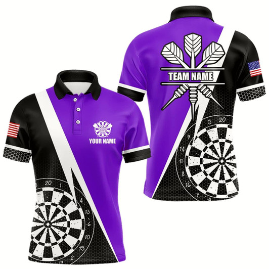 Goofygearprints Black And Purple Grunge Dartboard Men Darts Polo & Quarter Zip For Men Custom Dart Jersey Uniform Style 2