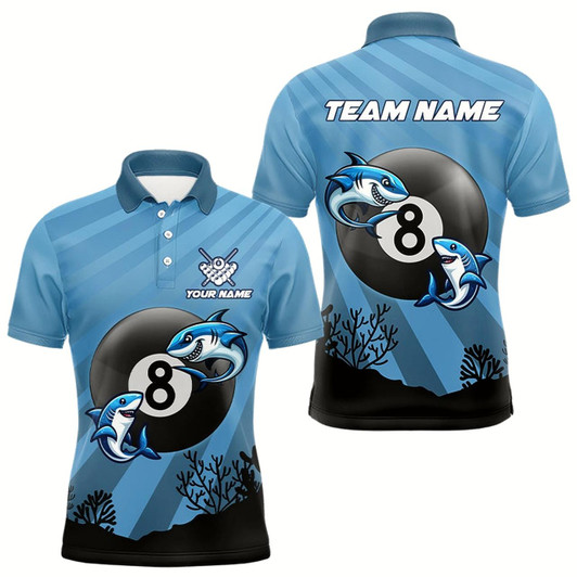 Goofygearprints Personalized Shark 8 Ball Pool Blue Men Billiard Shirts Custom Funny Billiard Shirts Pool Jerseys