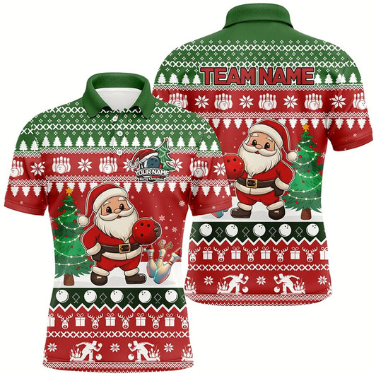 Goofygearprints Funny Ugly Christmas Santa Bowling Shirts For Men Custom Team Name Bowling Jerseys Xmas Outfit