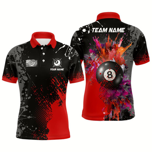 Goofygearprints Personalized Red Billiard Paint Style Men Polo Shirts Custom Billiard Outfit Idea For Team