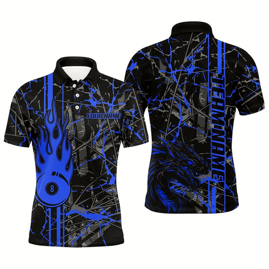 Goofygearprints Blue Grunge Billiard Jerseys For Men Custom Fire Flame 8 Ball Dragon Team League Billiard Shirts Style 1