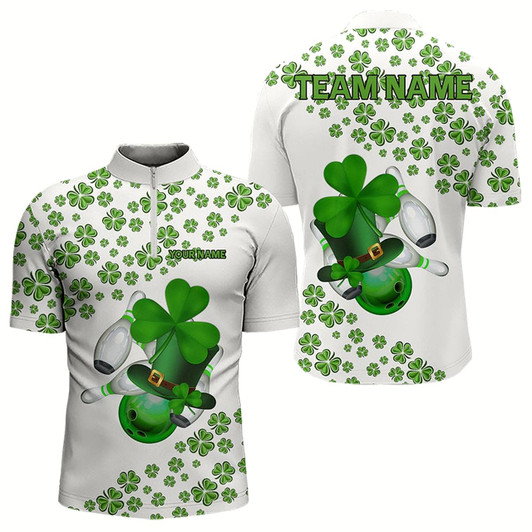 Goofygearprints Green Shamrock Bowling Shirts For Men Custom St Patrick Day White Team League Bowling Jerseys