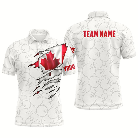 Goofygearprints Canada Bowling Polo Shirts For Men, Custom Canadian Flag Bowling Team Jersey Bowling Pattern Style 2