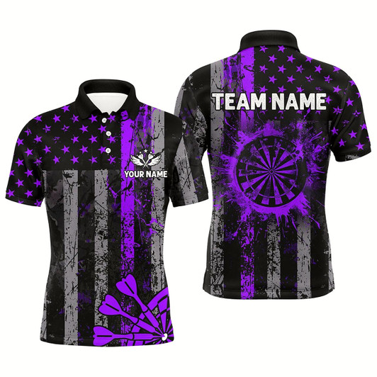 Goofygearprints Custom Purple Grunge Us Flag Patriotic Darts Shirt For Men, Retro Darts Board Darts Team Jerseys