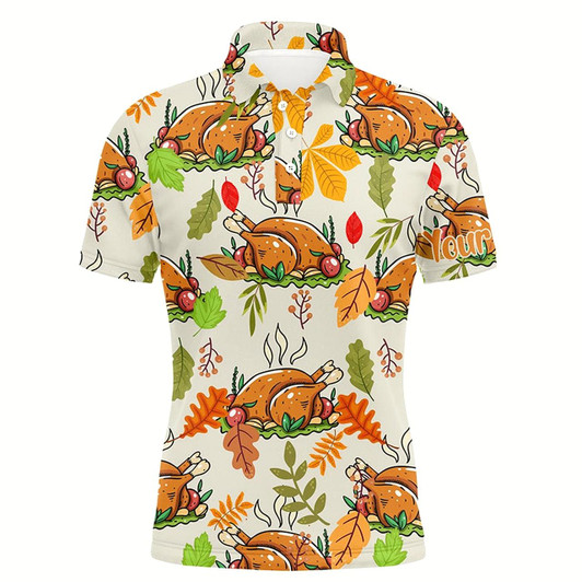 Goofygearprints Turkey Thanksgiving Funny Mens Golf Tops Autumn Leaves Customized Golf Shirts For Men Golf Gifts Style 2