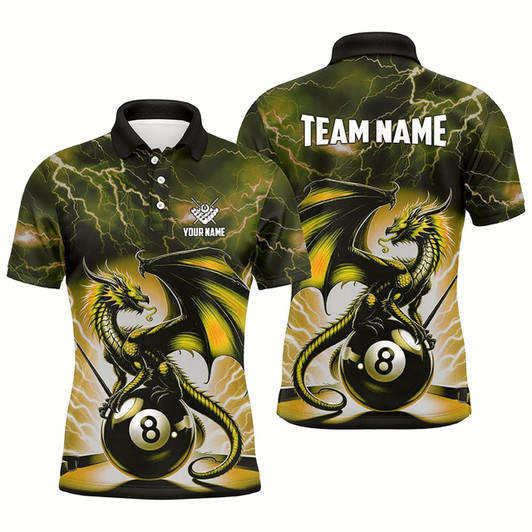 Goofygearprints Lightning Thunder Dragon Custom Yellow 8 Ball Pool Shirts For Men, Billiard Team League Jerseys Style 1