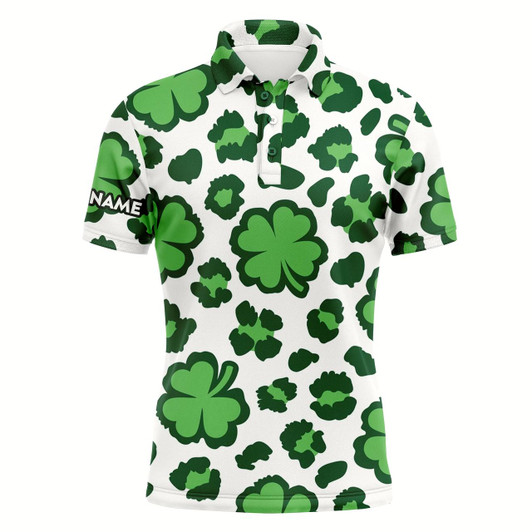 Goofygearprints Funny Mens Golf Polo Shirt Clover And Leopard Pattern St. Patrick'S Day Custom Name Golfing Gifts