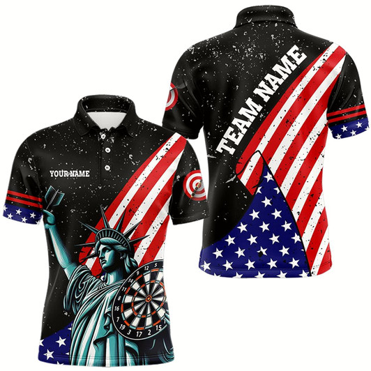Goofygearprints Personalized The Statue Of Liberty Black Darts Shirts For Men Custom Us Flag Patriotic Darts Jersey