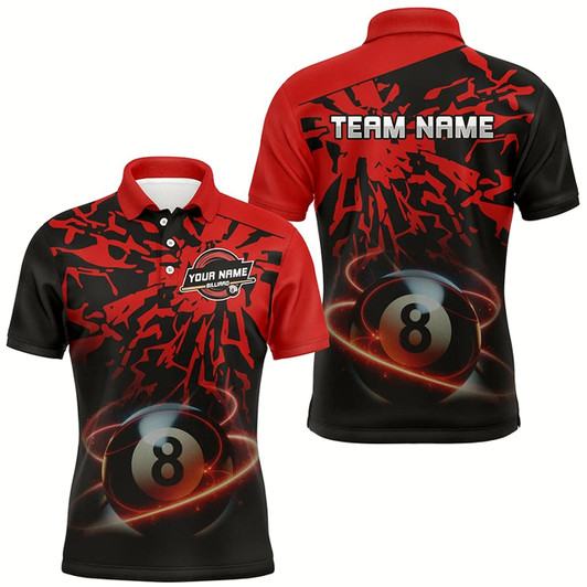 Goofygearprints Personalized Red Billiard Ball 8 Thunder Pool Shirts For Men Custom Billiard Jerseys Short Sleeve Style 2