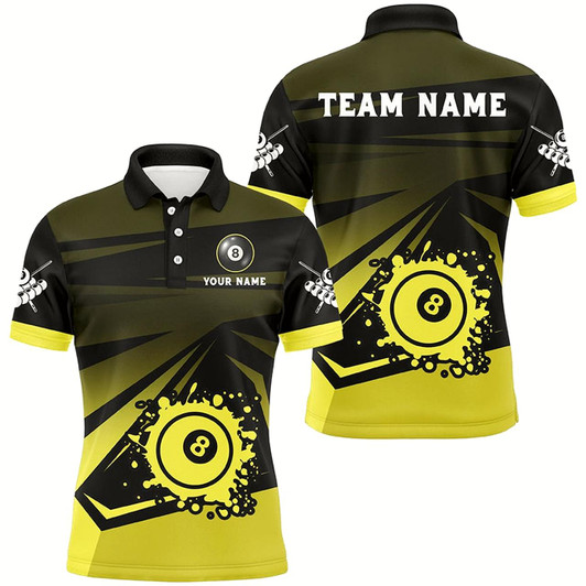 Goofygearprints Personalized Grunge 8 Ball Pool Billiard Shirts For Men Custom Name Yellow Black Billiard Jerseys Style 2