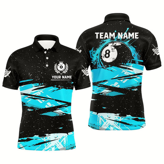 Goofygearprints Personalized Custom Turquoise Grunge Billiard 8 Ball Jerseys Shirts For Men, Best Pool Player Gifts