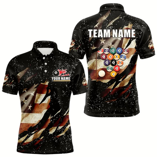 Goofygearprints Billiard Ball Retro Us Flag Black Grunge Billiard Shirt For Men Custom 8 Ball Pool Billiard Jersey