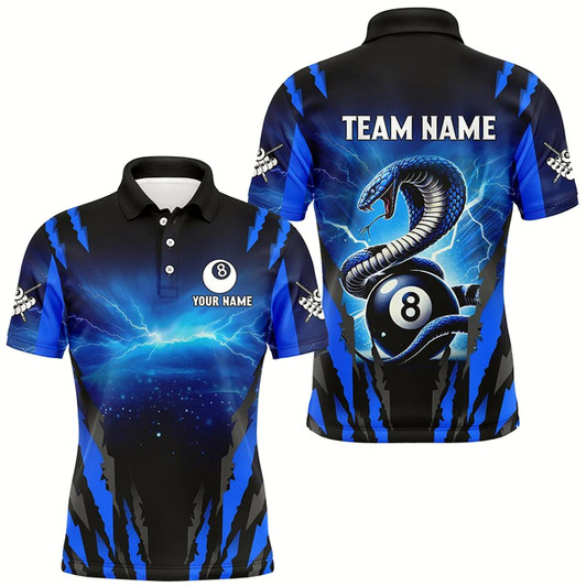 Goofygearprints Personalized Thunder Lightning Cobra Snake Men Billiard Shirts, 8 Ball Billiard Team Jerseys Style 1