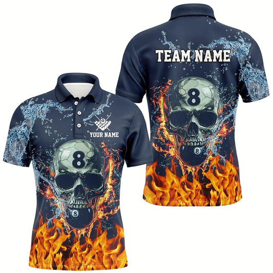 Goofygearprints Personalized Funny Skull 8 Ball Pool Water Fire Name Billiard Shirts For Men, Billiard Pool Shirts Style 2