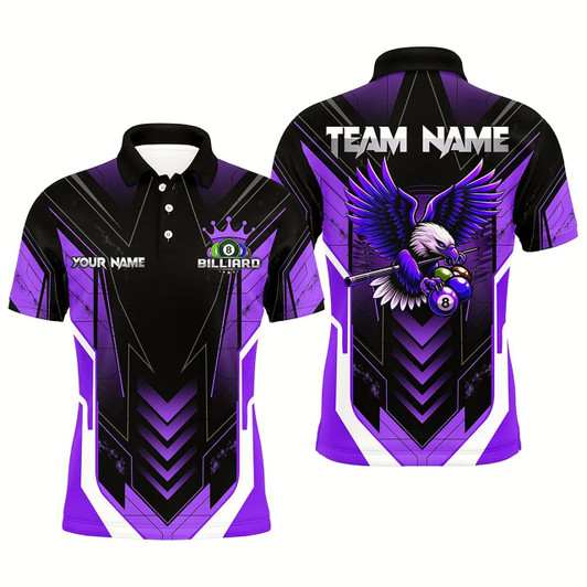 Goofygearprints Personalized Funny Eagle Billiard Shirts For Men Custom Name Purple Billiard Balls Sports Jerseys Style 1