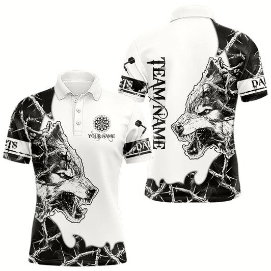Goofygearprints White Black Thorny Camo Wolf Dart Shirts For Men Custom Camouflage Dart Team Shirt Dart Jerseys