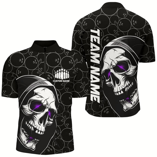 Goofygearprints Personalized Custom Halloween Skull Bowling Shirts For Men, Bowling League Shirts Style 5