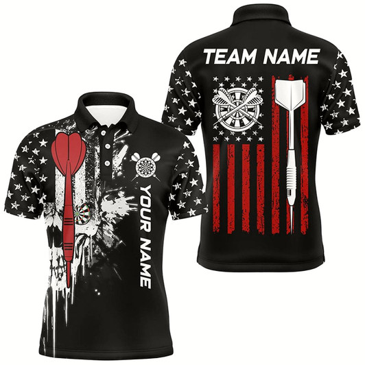 Goofygearprints Grunge Skull Custom Black American Flag Dart Shirts For Men, Patriotic Dart Jerseys Team Uniform