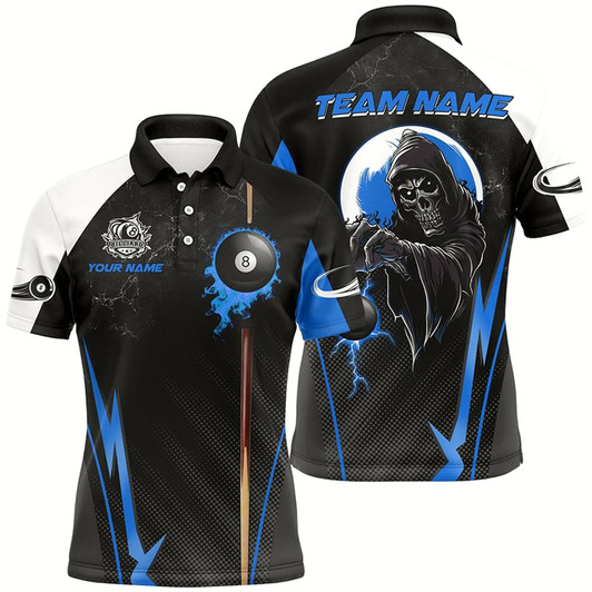 Goofygearprints Funny Death Skeleton Ball 8 Fire Custom Men Billiard Shirts, Best 8 Ball Pool Jerseys Style 3