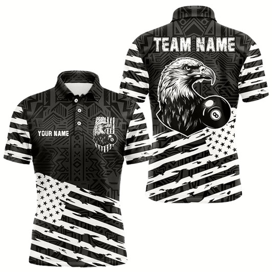 Goofygearprints Personalized Black White Us Flag Eagle Billiard Shirt For Men Custom Patriotic Billiard Pool Jersey Style 1
