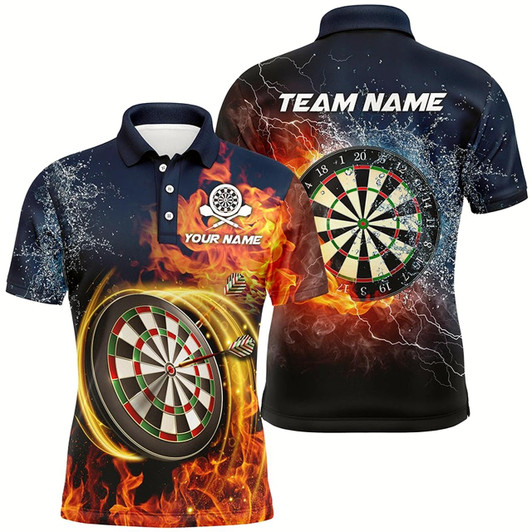 Goofygearprints Personalized Water & Fire Mens Darts Jersey With Name Lightning Thunder Darts Shirts For Men