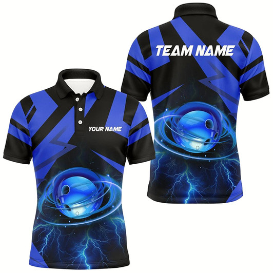 Goofygearprints Black And Blue Lightning Thunder Bowling Ball Mens Bowling Shirts Custom Team Bowling League Jersey