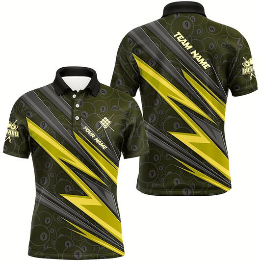 Goofygearprints Personalized Name Yellow Billiard Jerseys For Men Custom 9 Ball Billiard Shirts Pool Team Jerseys
