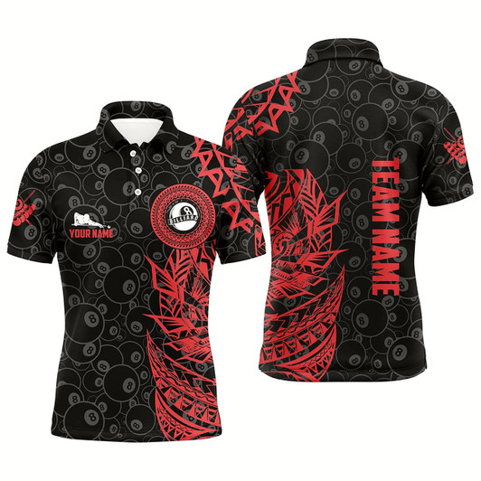 Goofygearprints Personalized 8 Ball Pattern Billiard Red Black Tribal 3D Polo Shirts For Men, Billiards Jerseys