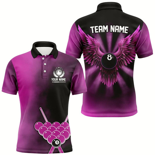 Goofygearprints Personalized Pink Billiard 8 Ball Wings Custom Men Billiard Shirts, 8 Ball Pool Pink Jerseys Style 1