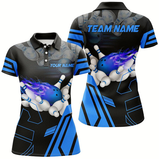 Goofygearprints Custom Blue Bowling Polo Shirts For Men, Strike Bowling Team Jerseys Bowlers Outfits